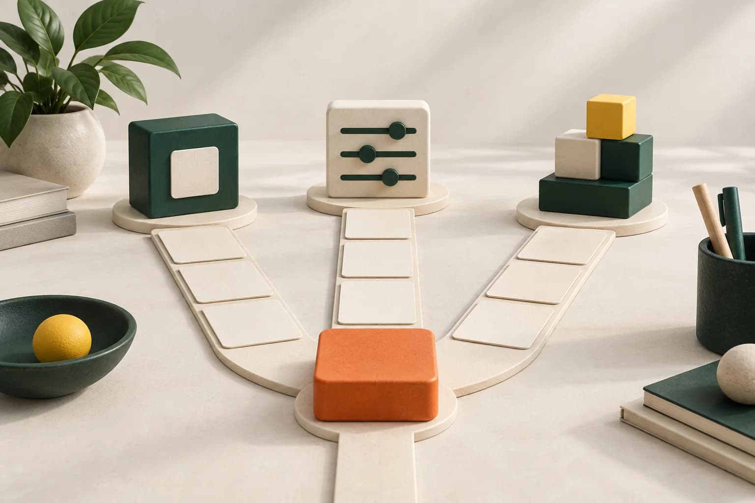 Three paths from one decision: keep an existing tool, configure it or build a tailored workflow.